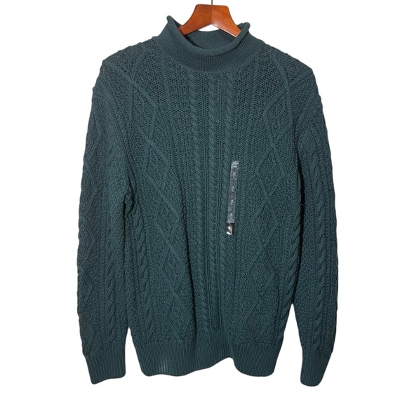 Le 31 Par Simons Green Knit Sweater Mock Neck 100% Cotton Size Large NWT - Picture 1 of 6